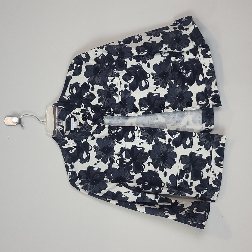 CHARTER CLUB Black White Cotton Floral Jean Style Jacket with Pocket